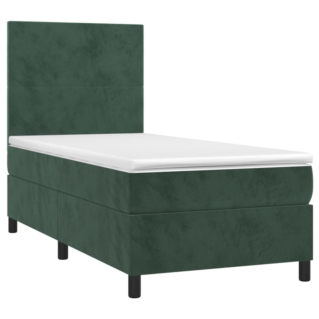 vidaXL Κρεβάτι Boxspring με Στρώμα Σκούρο Πράσινο 90x190 εκ. Βελούδινο