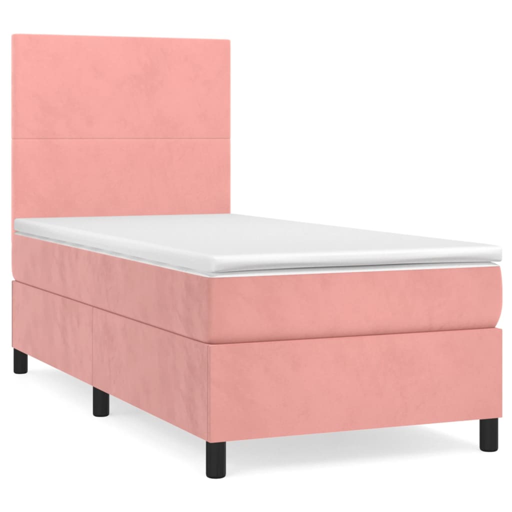 vidaXL Κρεβάτι Boxspring με Στρώμα Ροζ 90x190 εκ. Βελούδινο