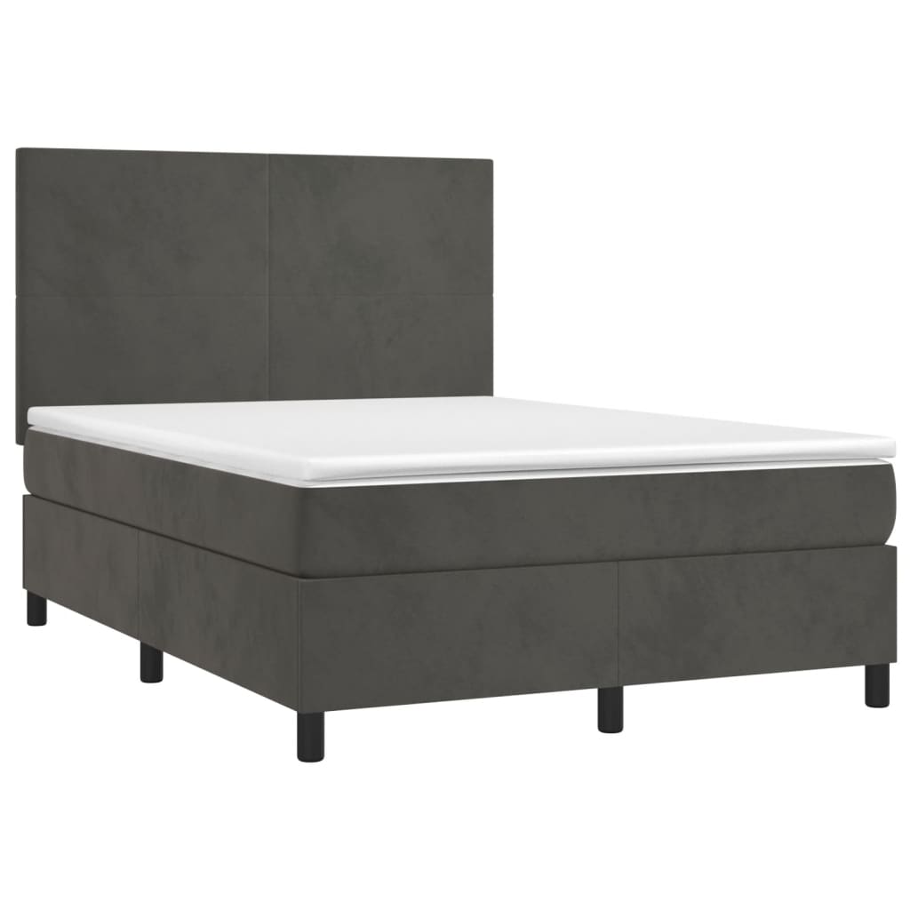 vidaXL Κρεβάτι Boxspring με Στρώμα Σκούρο Γκρι 140x190 εκ. Βελούδινο