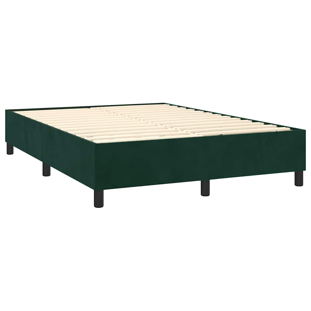 vidaXL Κρεβάτι Boxspring με Στρώμα Σκούρο Πράσινο 140x190εκ. Βελούδινο