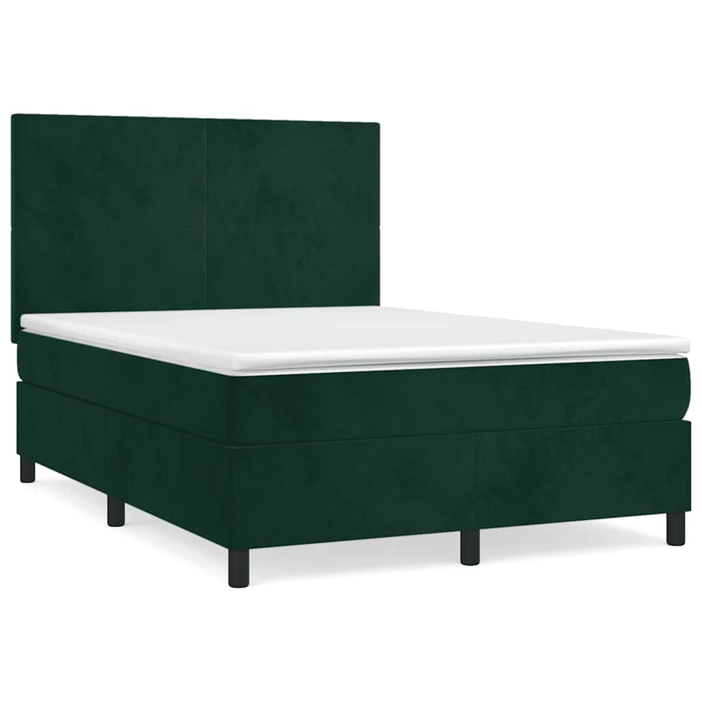 vidaXL Κρεβάτι Boxspring με Στρώμα Σκούρο Πράσινο 140x200εκ. Βελούδινο