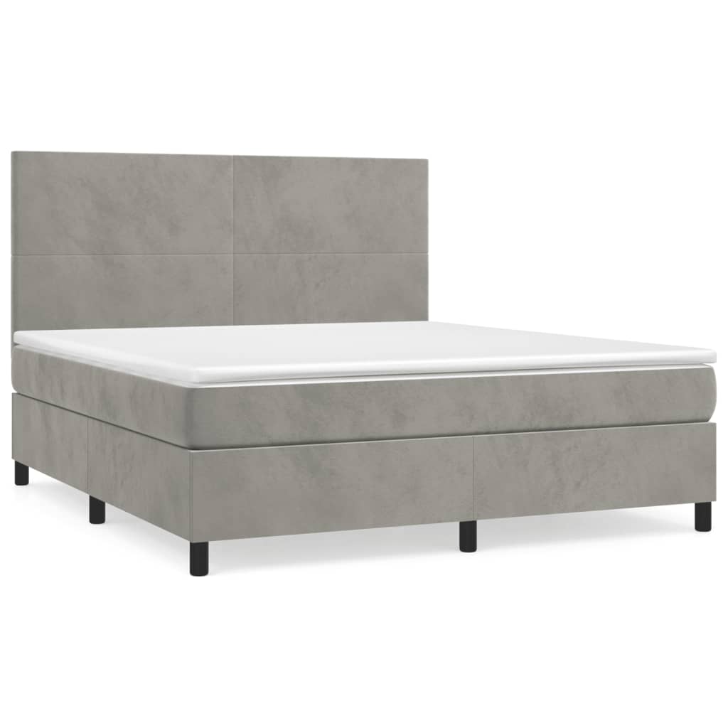 vidaXL Κρεβάτι Boxspring με Στρώμα Ανοιχτό Γκρι 160x200 εκ. Βελούδινο