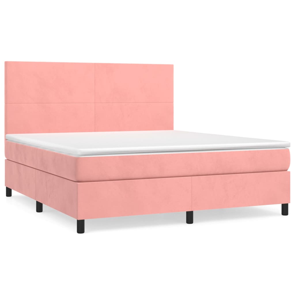 vidaXL Κρεβάτι Boxspring με Στρώμα Ροζ 160x200 εκ. Βελούδινο