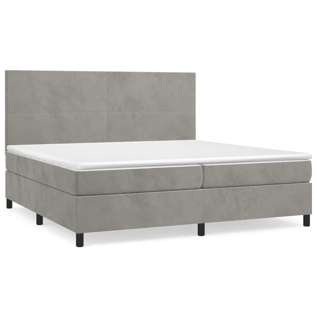 vidaXL Κρεβάτι Boxspring με Στρώμα Ανοιχτό Γκρι 200x200 εκ. Βελούδινο