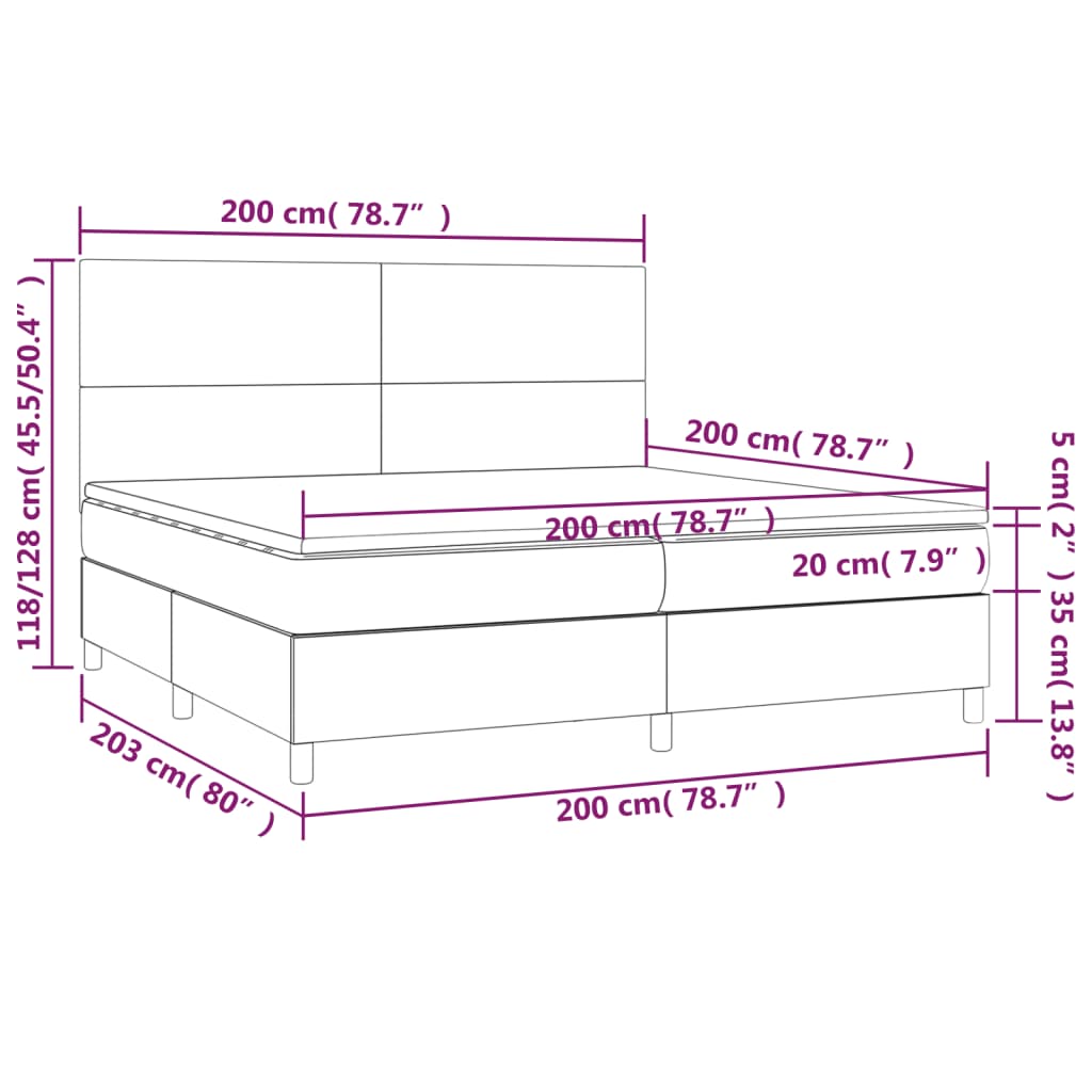 vidaXL Κρεβάτι Boxspring με Στρώμα Σκούρο Γκρι 200x200 εκ. Βελούδινο