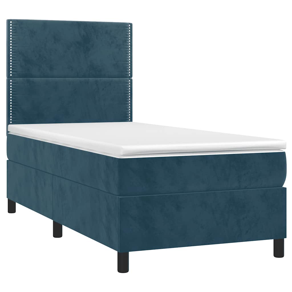 vidaXL Κρεβάτι Boxspring με Στρώμα Σκούρο Μπλε 90x200 εκ. Βελούδινο