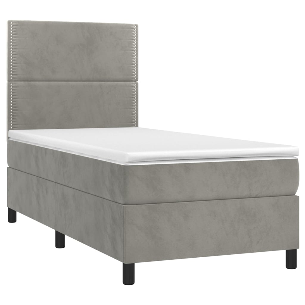 vidaXL Κρεβάτι Boxspring με Στρώμα Ανοιχτό Γκρι 100x200 εκ. Βελούδινο