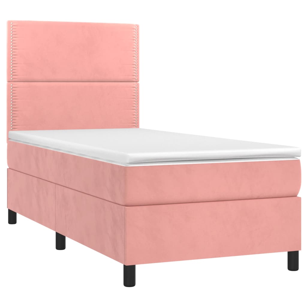 vidaXL Κρεβάτι Boxspring με Στρώμα Ροζ 100x200 εκ. Βελούδινο