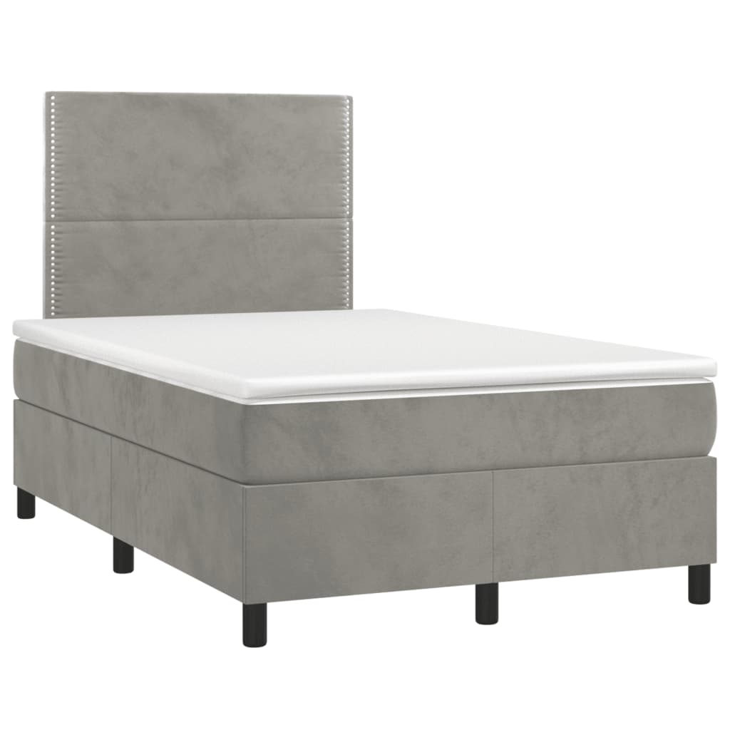 vidaXL Κρεβάτι Boxspring με Στρώμα Ανοιχτό Γκρι 120x200 εκ. Βελούδινο