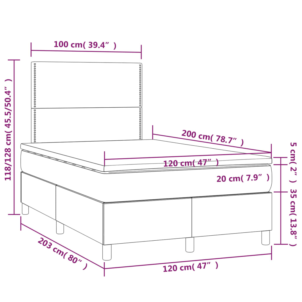 vidaXL Κρεβάτι Boxspring με Στρώμα Ανοιχτό Γκρι 120x200 εκ. Βελούδινο
