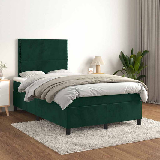 vidaXL Κρεβάτι Boxspring με Στρώμα Σκούρο Πράσινο 120x200εκ. Βελούδινο