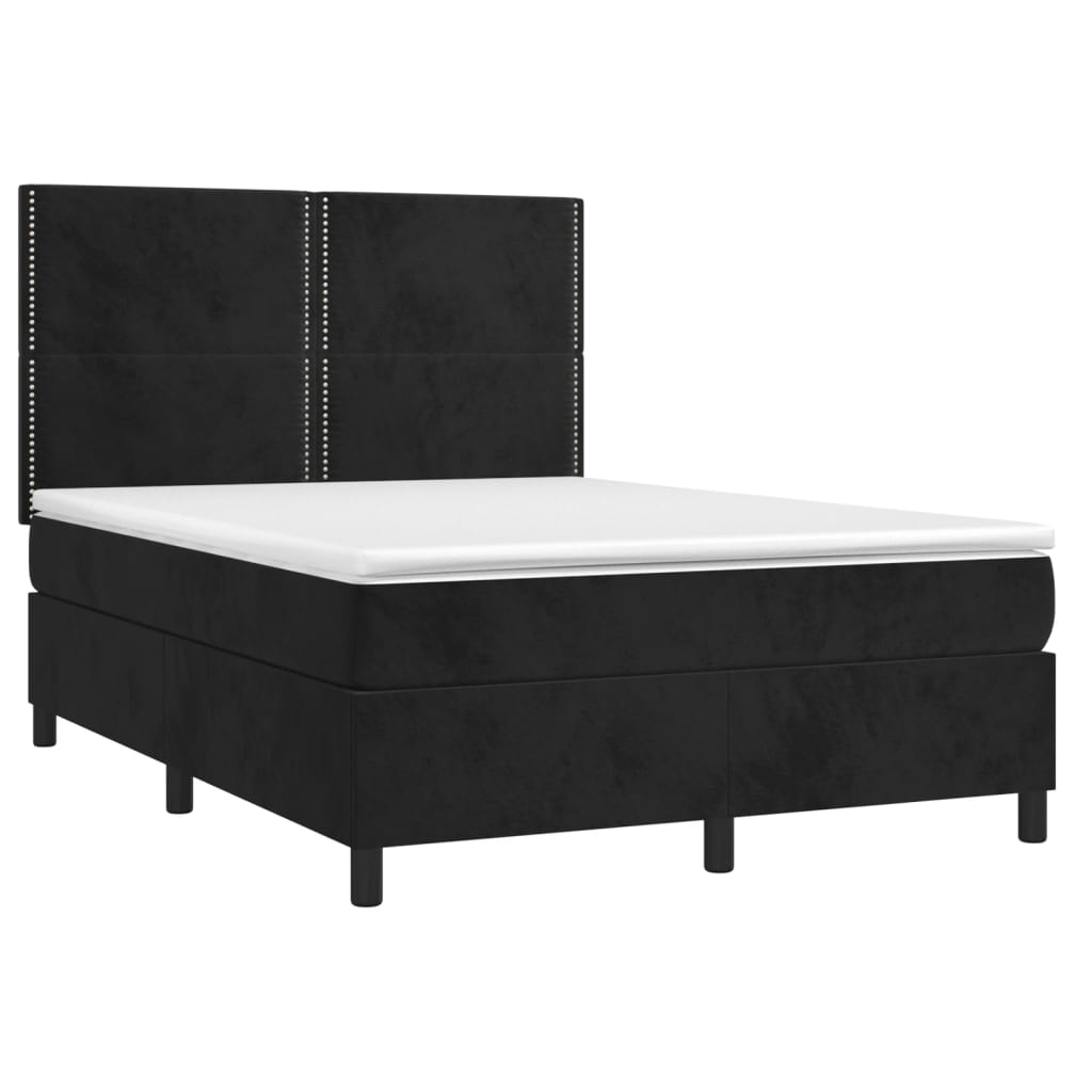 vidaXL Κρεβάτι Boxspring με Στρώμα Μαύρο 140x190 εκ. Βελούδινο