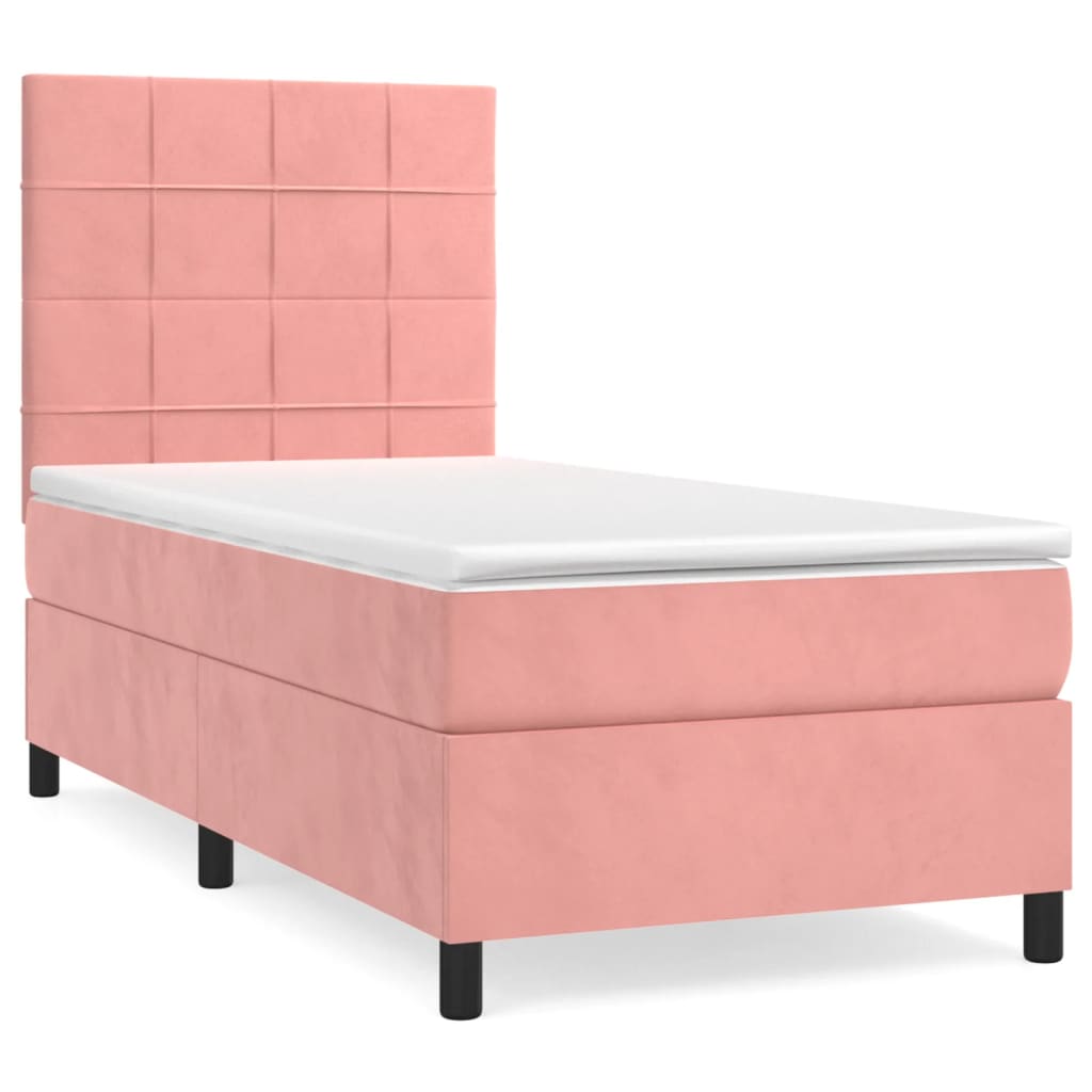 vidaXL Κρεβάτι Boxspring με Στρώμα Ροζ 80 x 200 εκ. Βελούδινο