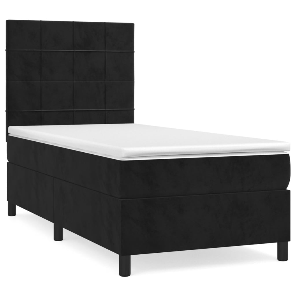 vidaXL Κρεβάτι Boxspring με Στρώμα Μαύρο 90x190 εκ. Βελούδινο