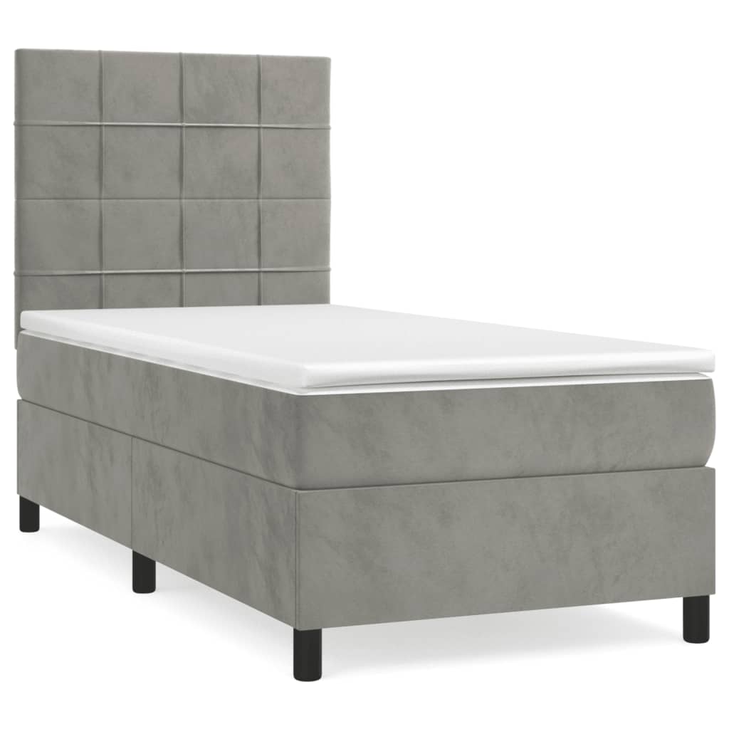 vidaXL Κρεβάτι Boxspring με Στρώμα Ανοιχτό Γκρι 90x200 εκ. Βελούδινο