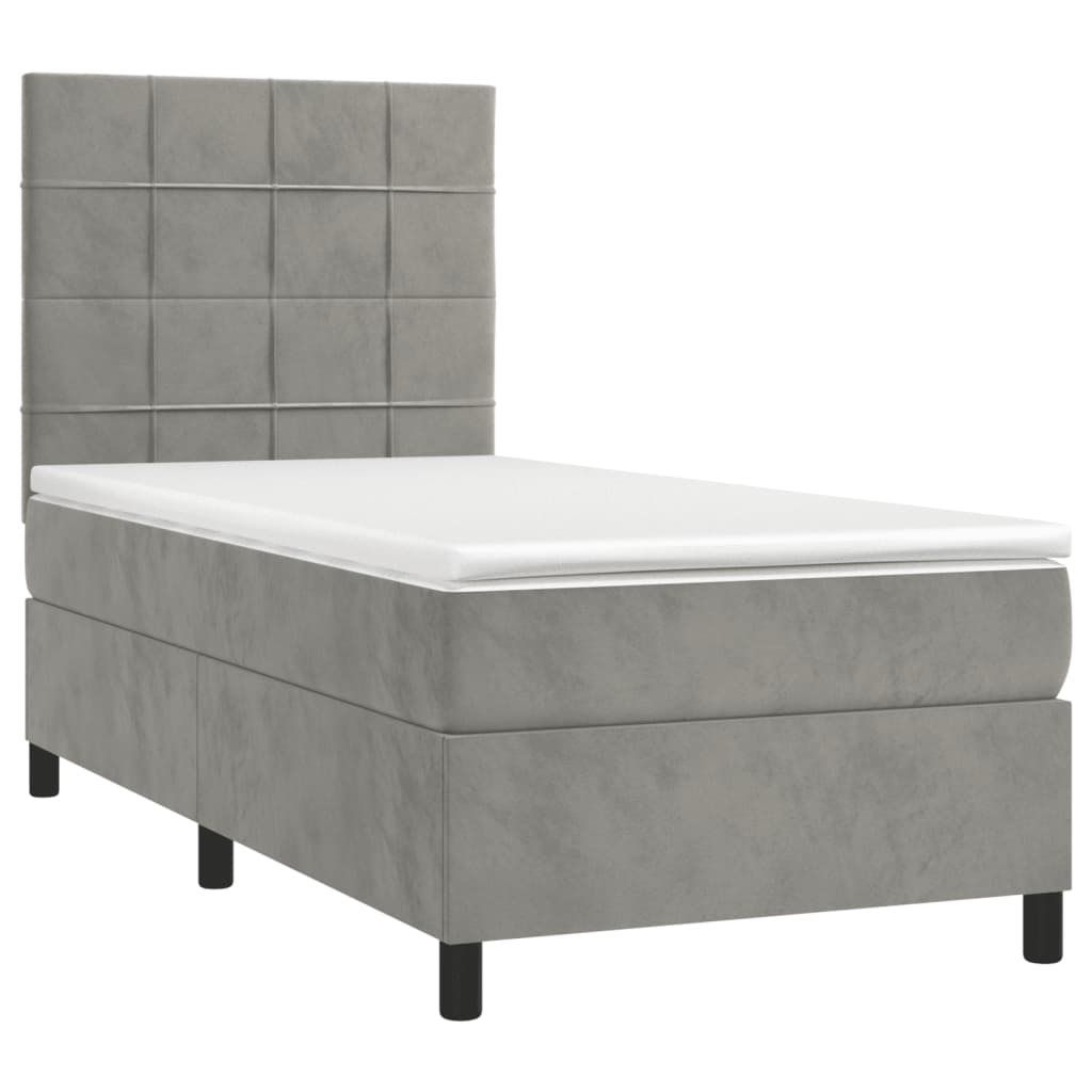 vidaXL Κρεβάτι Boxspring με Στρώμα Ανοιχτό Γκρι 90x200 εκ. Βελούδινο
