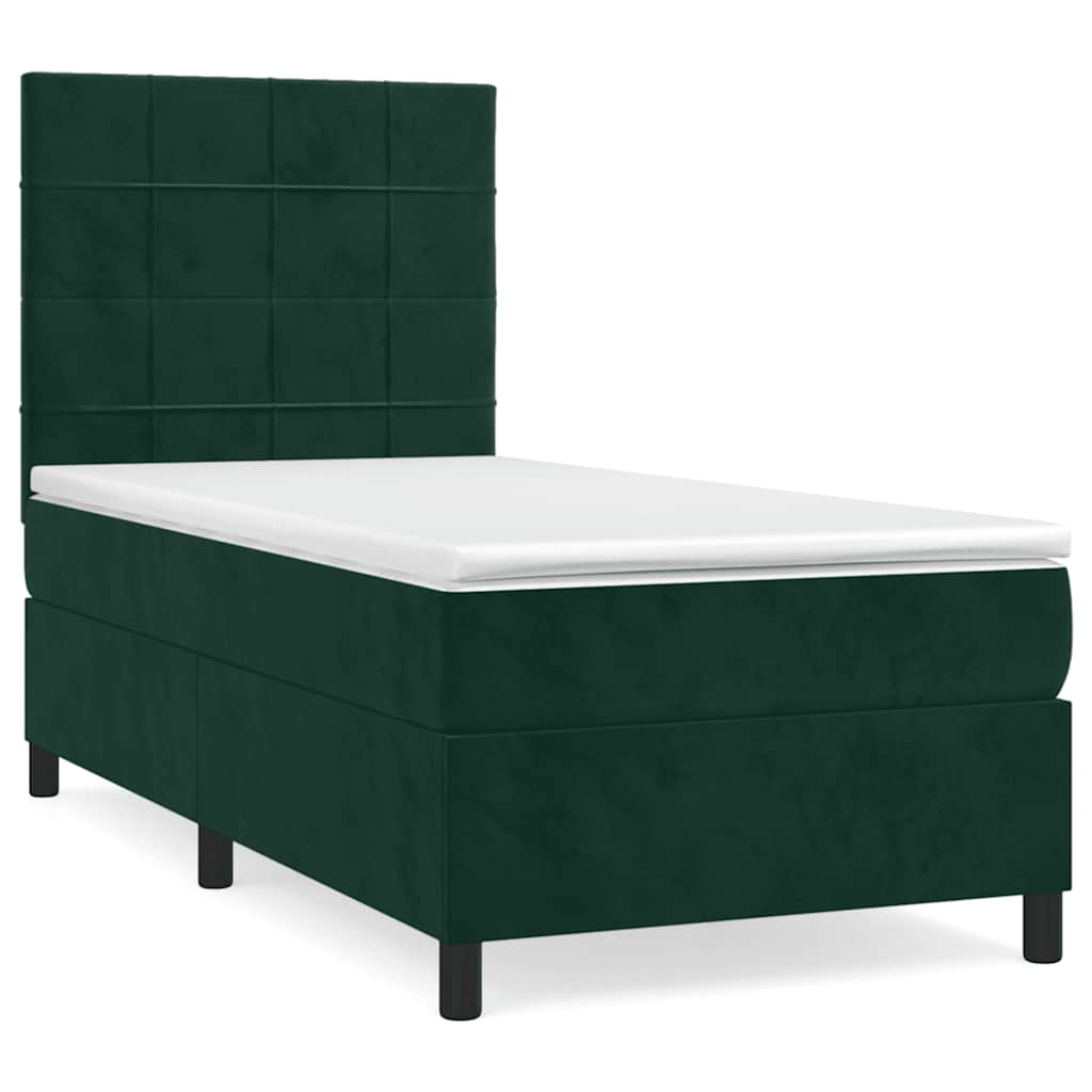 vidaXL Κρεβάτι Boxspring με Στρώμα Σκούρο Πράσινο 90x200 εκ. Βελούδινο