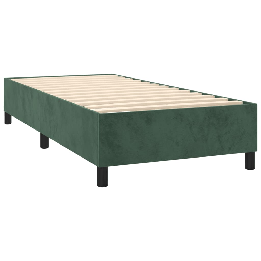 vidaXL Κρεβάτι Boxspring με Στρώμα Σκούρο Πράσινο 90x200 εκ. Βελούδινο
