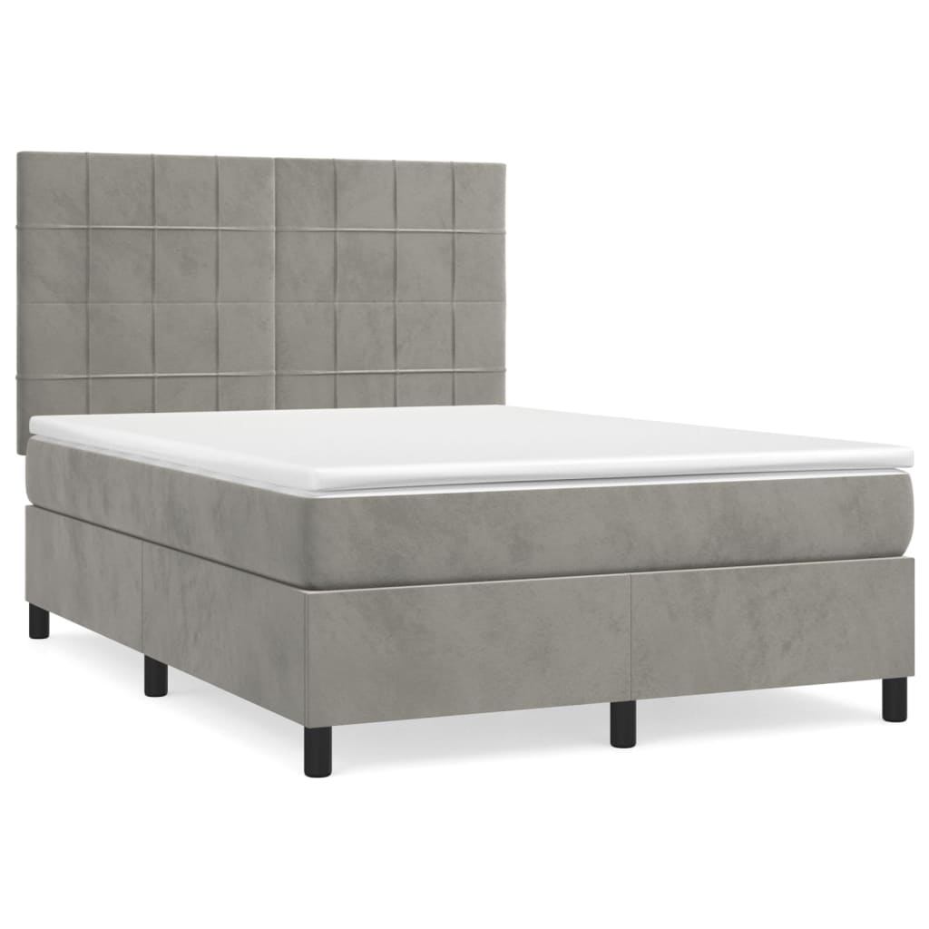 vidaXL Κρεβάτι Boxspring με Στρώμα Ανοιχτό Γκρι 140x190 εκ. Βελούδινο