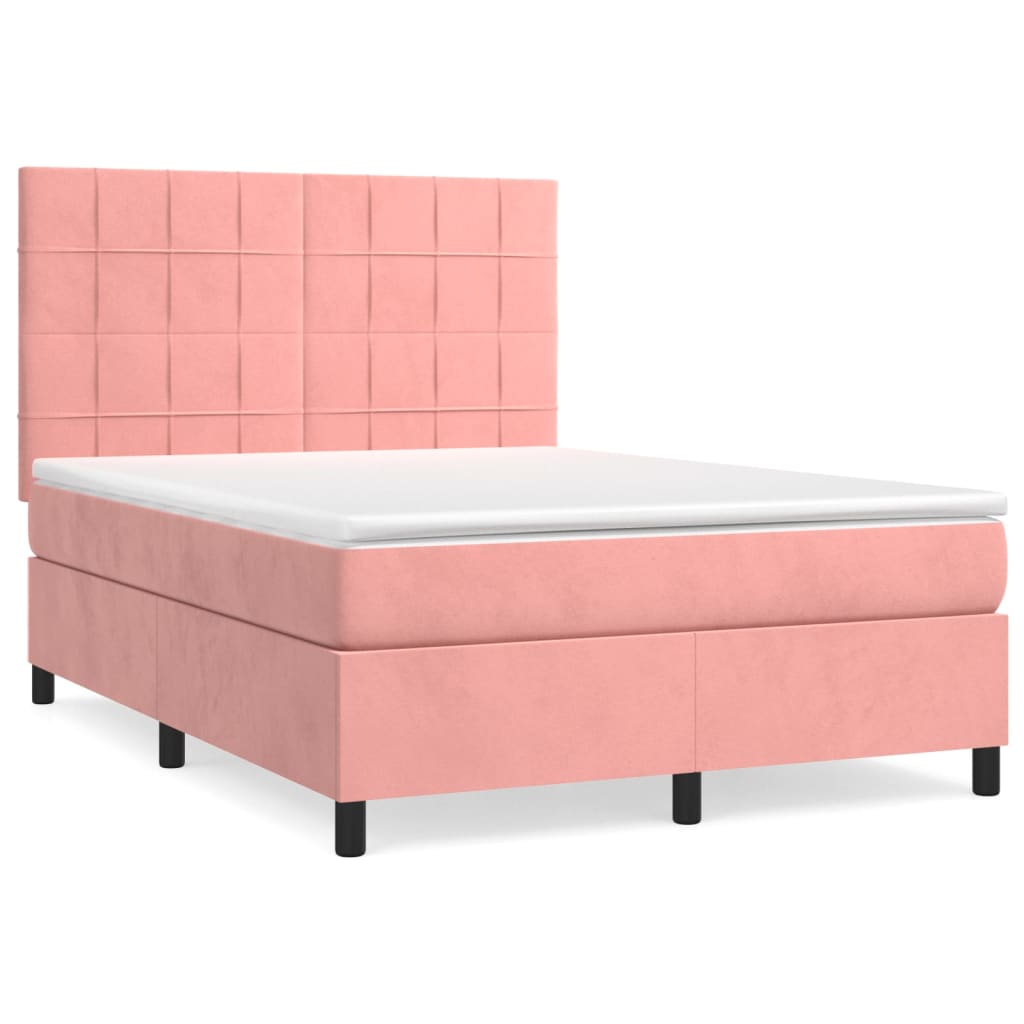 vidaXL Κρεβάτι Boxspring με Στρώμα Ροζ 140x190 εκ. Βελούδινο