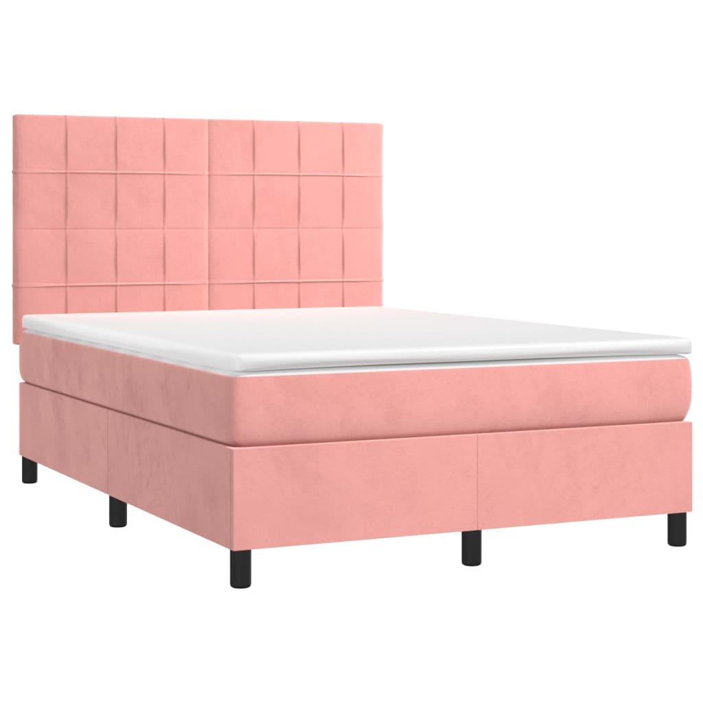vidaXL Κρεβάτι Boxspring με Στρώμα Ροζ 140x200 εκ. Βελούδινο
