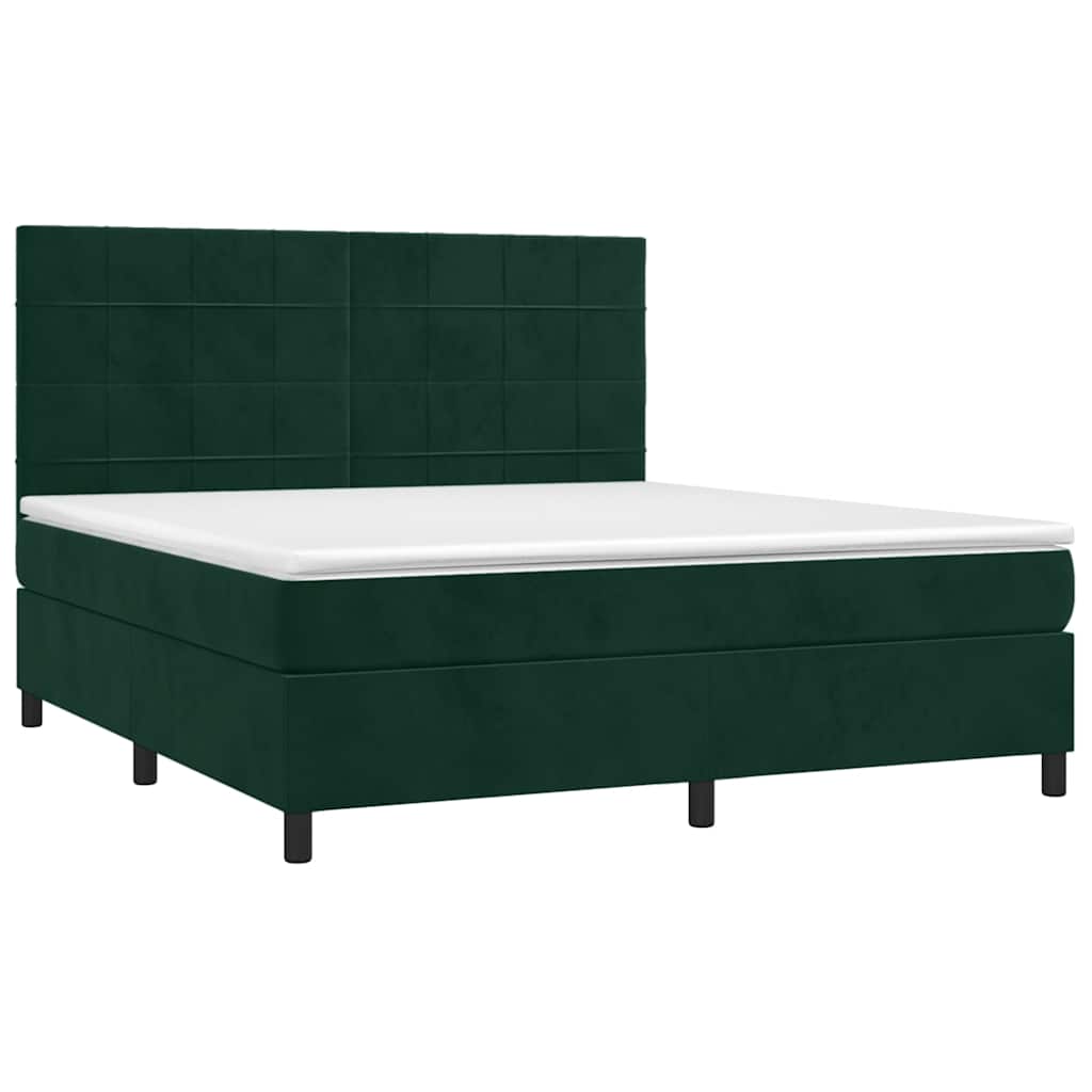 vidaXL Κρεβάτι Boxspring με Στρώμα Σκούρο Πράσινο 160x200εκ. Βελούδινο