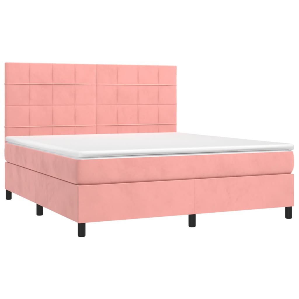 vidaXL Κρεβάτι Boxspring με Στρώμα Ροζ 160x200 εκ. Βελούδινο