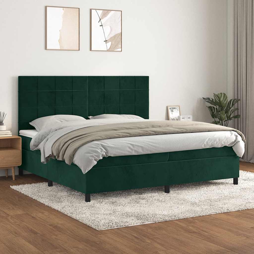 vidaXL Κρεβάτι Boxspring με Στρώμα Σκούρο Πράσινο 200x200εκ. Βελούδινο