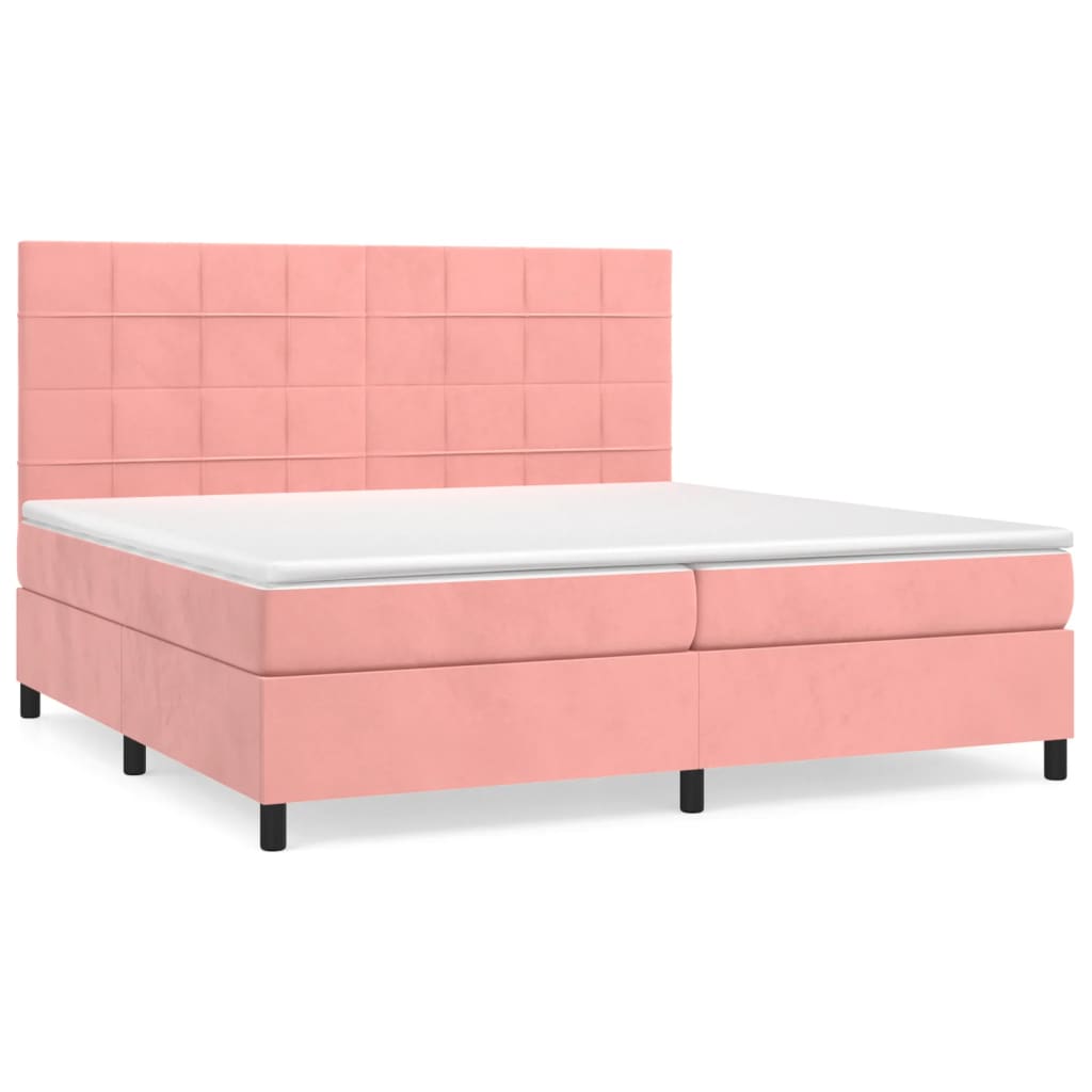 vidaXL Κρεβάτι Boxspring με Στρώμα Ροζ 200x200 εκ. Βελούδινο