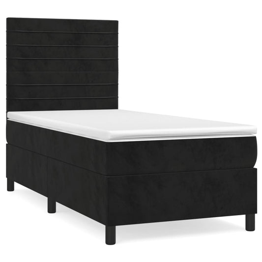 vidaXL Κρεβάτι Boxspring με Στρώμα Μαύρο 80 x 200 εκ. Βελούδινο