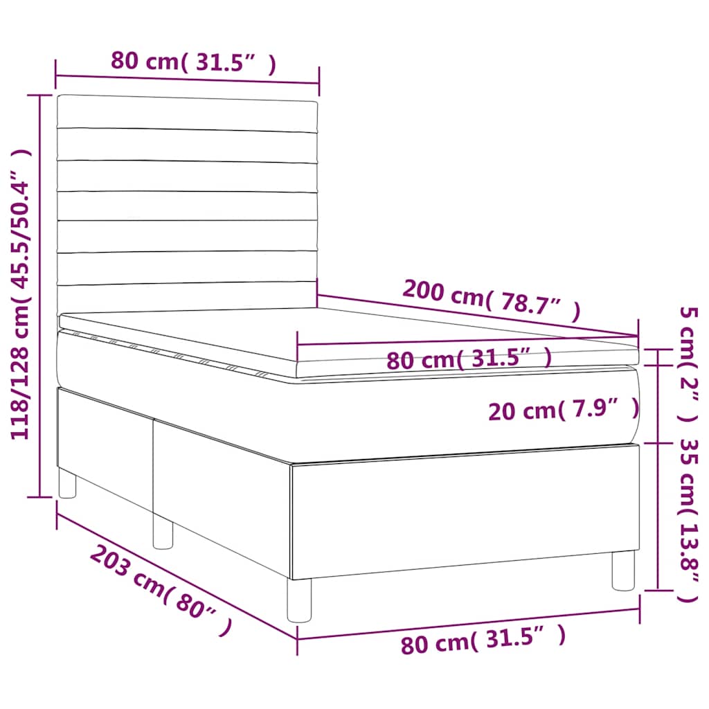 vidaXL Κρεβάτι Boxspring με Στρώμα Σκούρο Μπλε 80 x 200 εκ. Βελούδινο