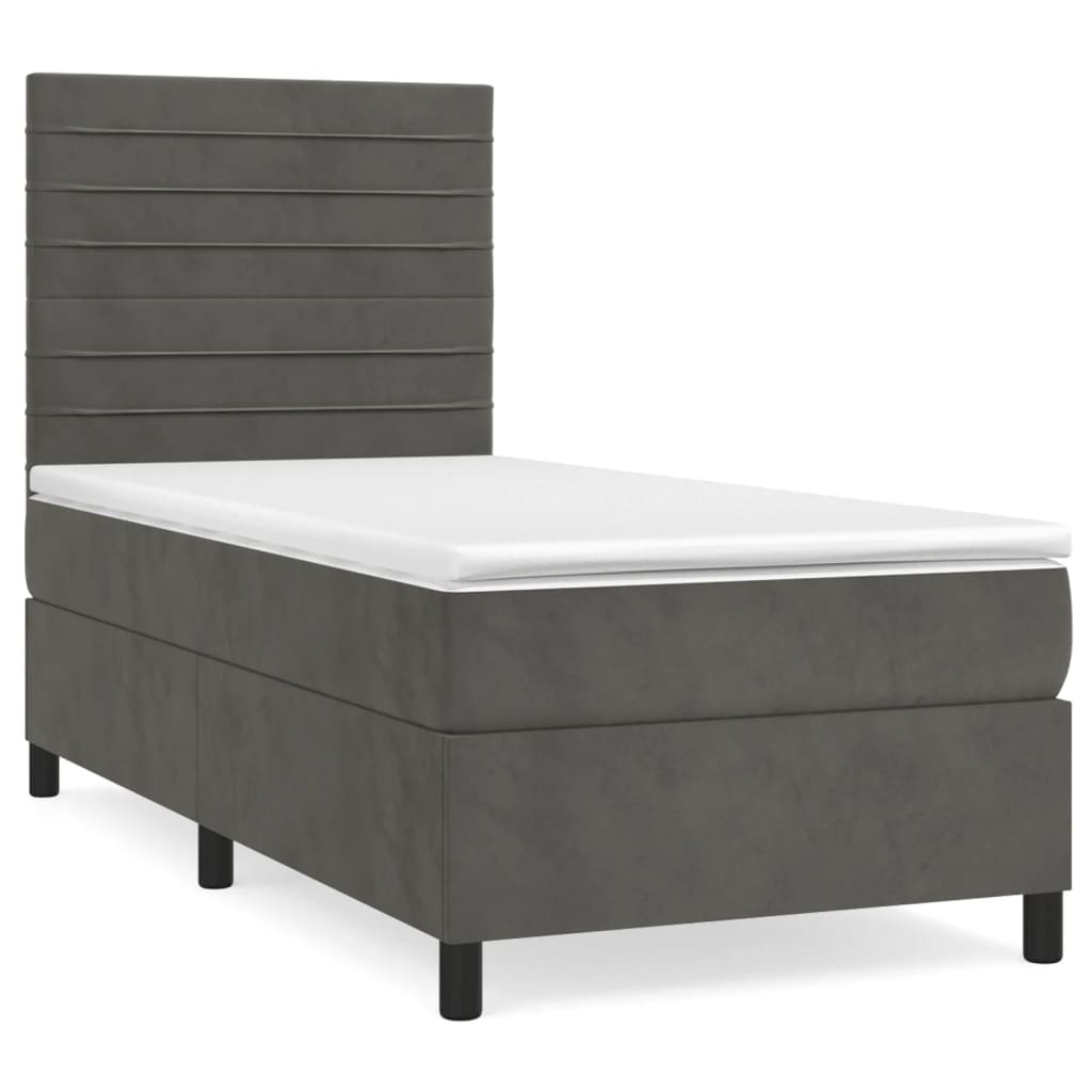 vidaXL Κρεβάτι Boxspring με Στρώμα Σκούρο Γκρι 90x190 εκ. Βελούδινο
