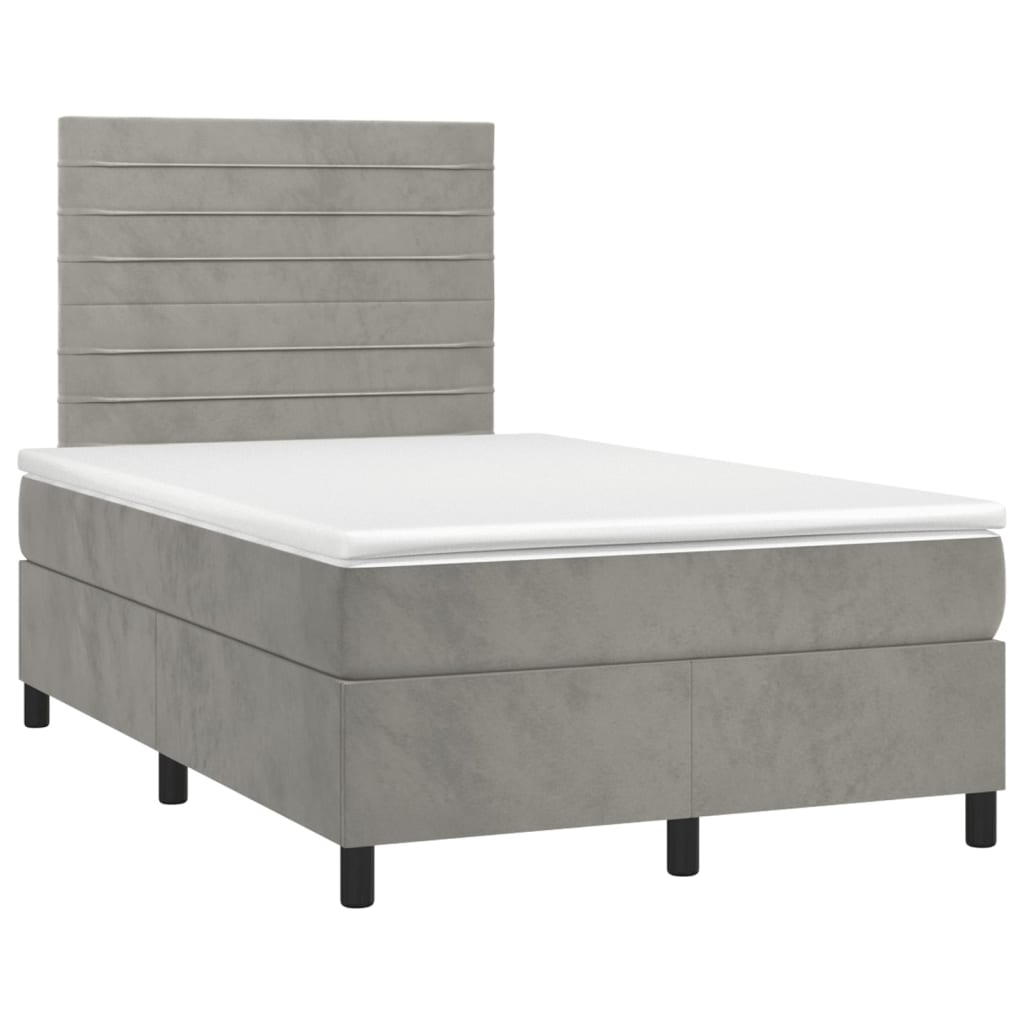 vidaXL Κρεβάτι Boxspring με Στρώμα Ανοιχτό Γκρι 120x200 εκ. Βελούδινο