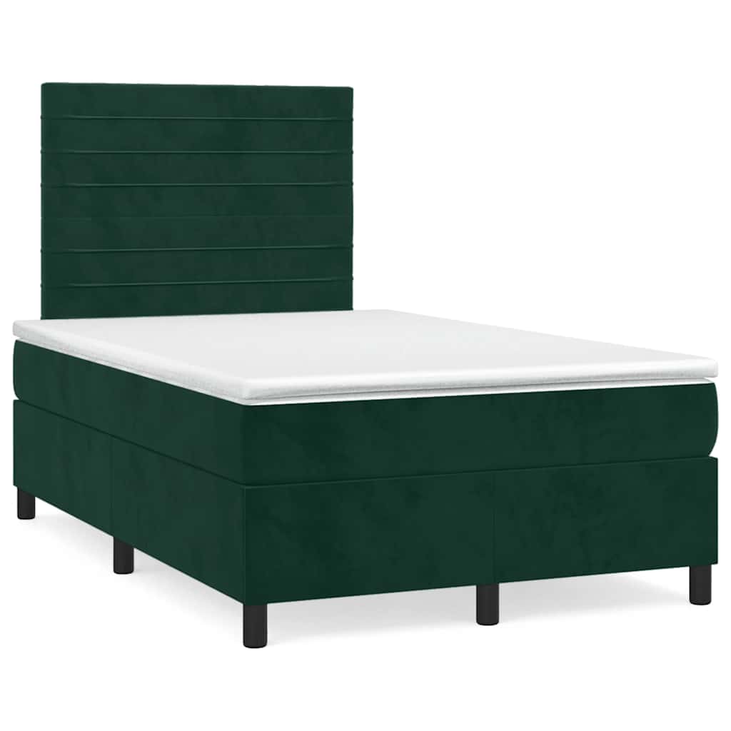 vidaXL Κρεβάτι Boxspring με Στρώμα Σκούρο Πράσινο 120x200εκ. Βελούδινο