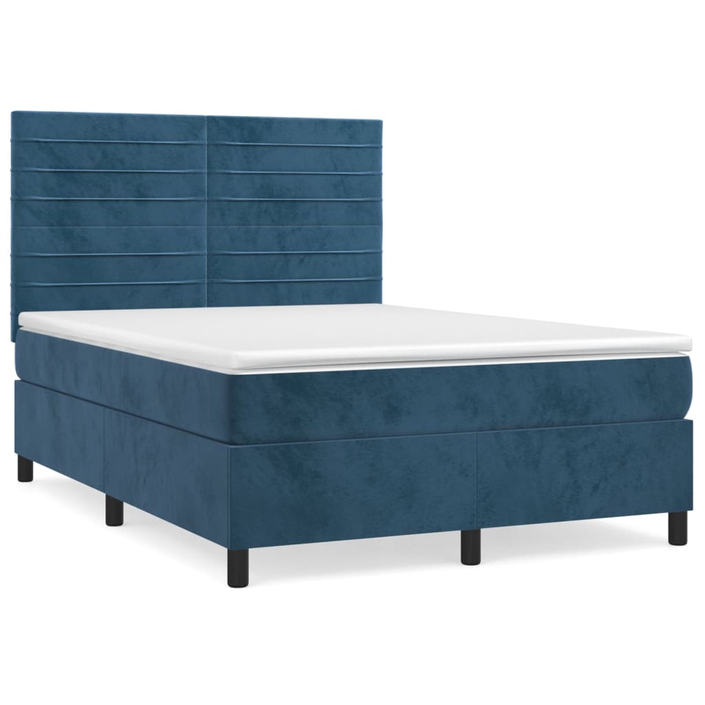vidaXL Κρεβάτι Boxspring με Στρώμα Σκούρο Μπλε 140x190 εκ. Βελούδινο
