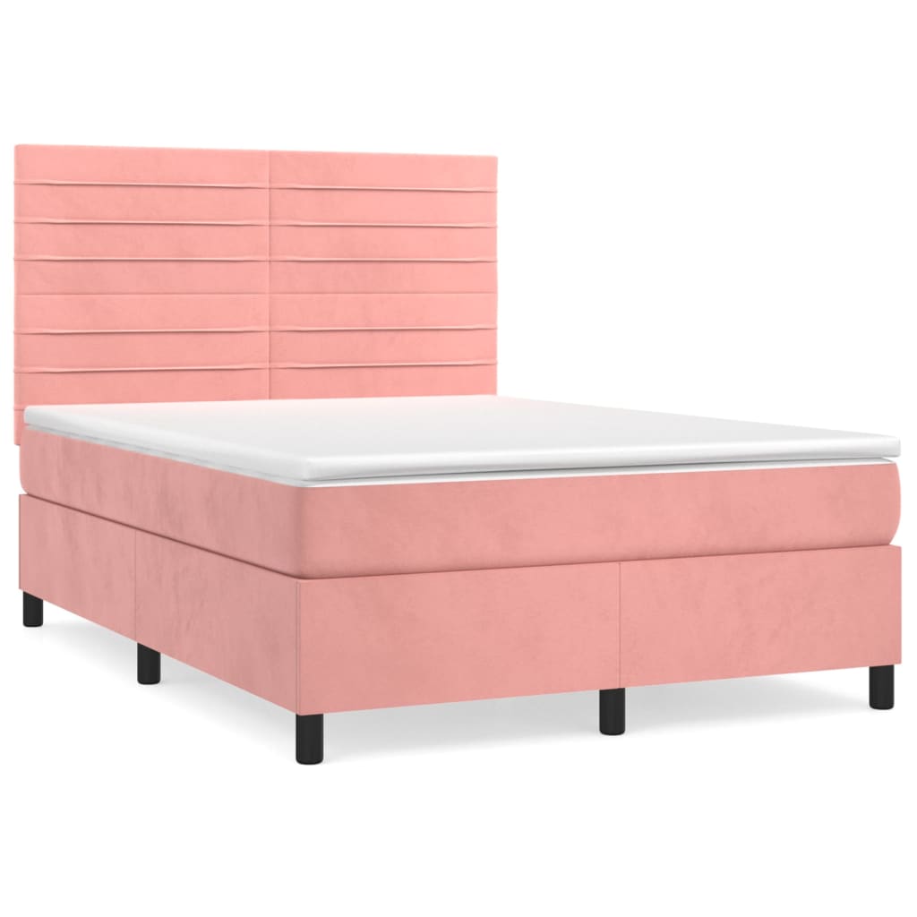 vidaXL Κρεβάτι Boxspring με Στρώμα Ροζ 140x190 εκ. Βελούδινο
