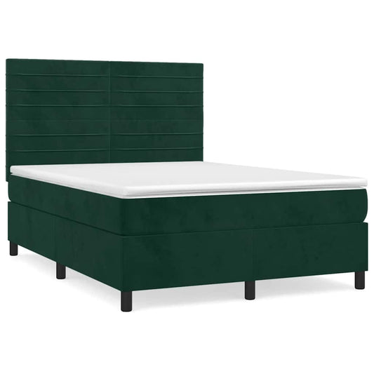 vidaXL Κρεβάτι Boxspring με Στρώμα Σκούρο Πράσινο 140x200εκ. Βελούδινο
