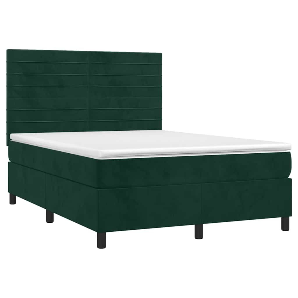 vidaXL Κρεβάτι Boxspring με Στρώμα Σκούρο Πράσινο 140x200εκ. Βελούδινο