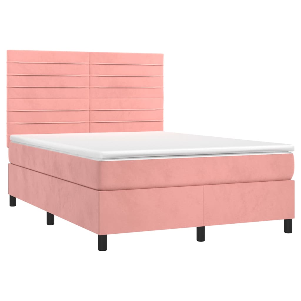 vidaXL Κρεβάτι Boxspring με Στρώμα Ροζ 140x200 εκ. Βελούδινο