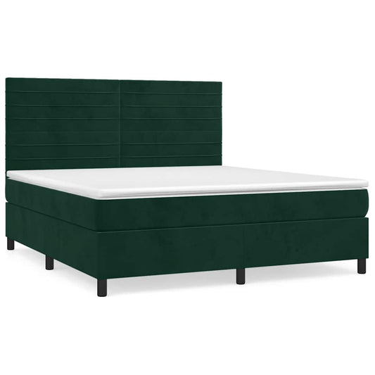vidaXL Κρεβάτι Boxspring με Στρώμα Σκούρο Πράσινο 160x200εκ. Βελούδινο