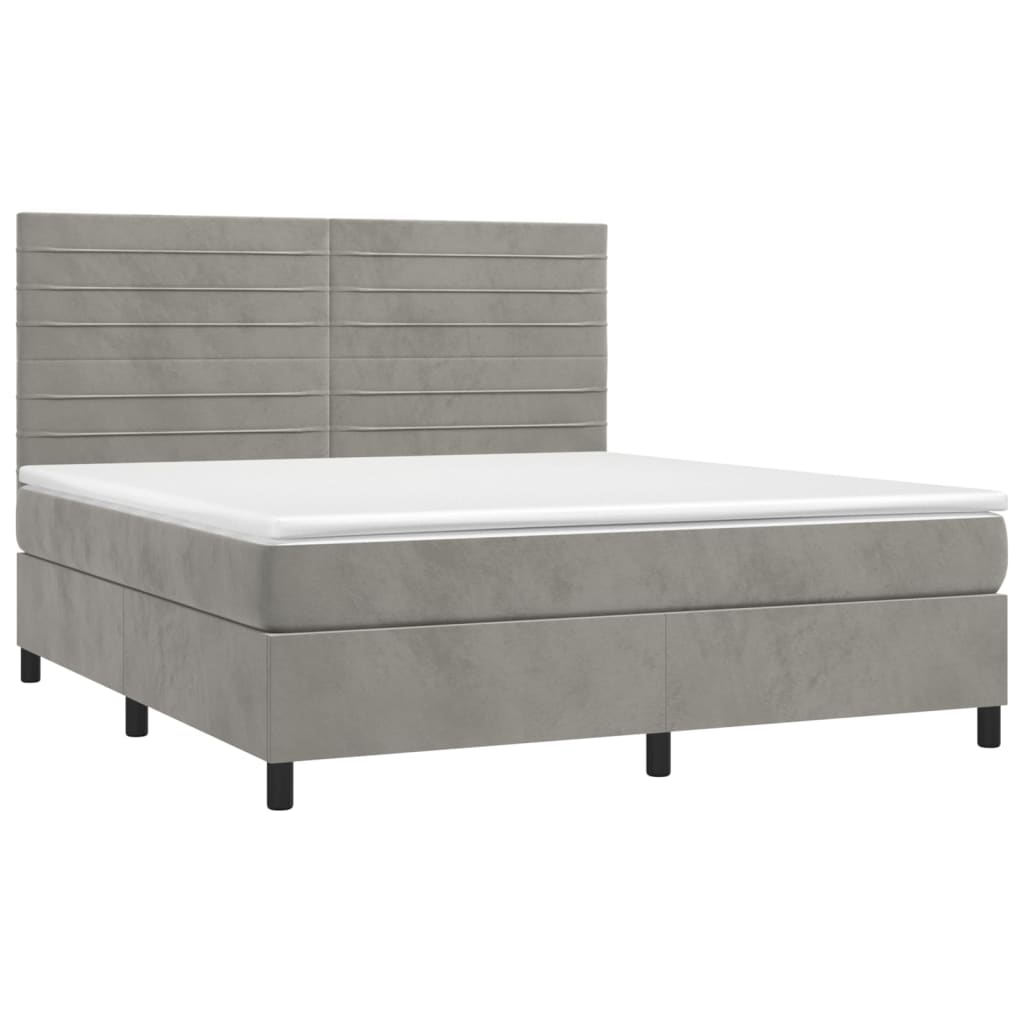 vidaXL Κρεβάτι Boxspring με Στρώμα Ανοιχτό Γκρι 180x200 εκ. Βελούδινο