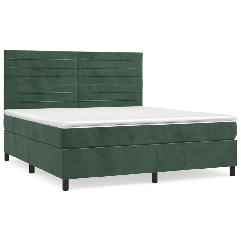 vidaXL Κρεβάτι Boxspring με Στρώμα Σκούρο Πράσινο 180x200εκ. Βελούδινο
