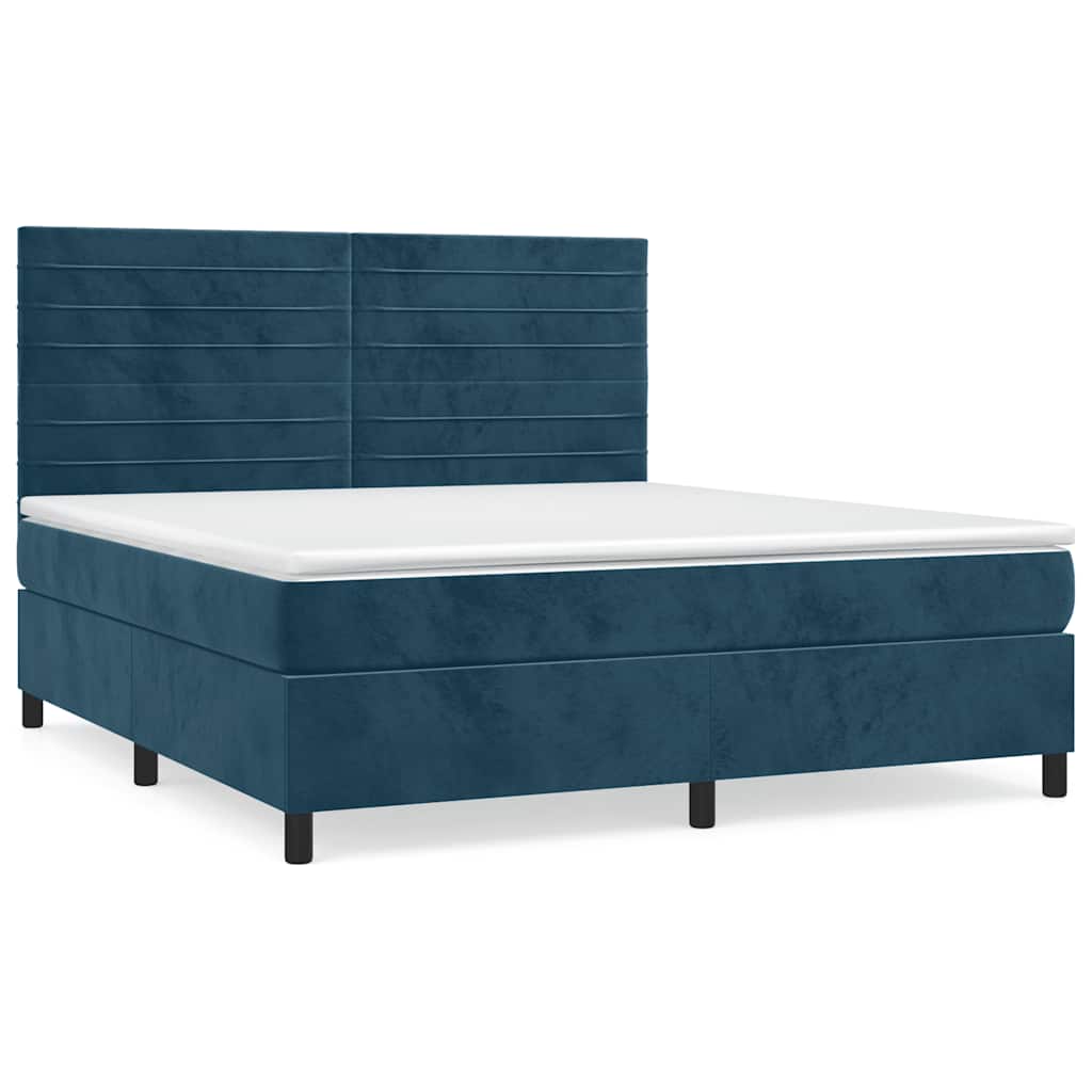 vidaXL Κρεβάτι Boxspring με Στρώμα Σκούρο Μπλε 180x200 εκ. Βελούδινο