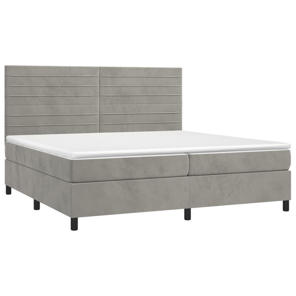 vidaXL Κρεβάτι Boxspring με Στρώμα Ανοιχτό Γκρι 200x200 εκ. Βελούδινο