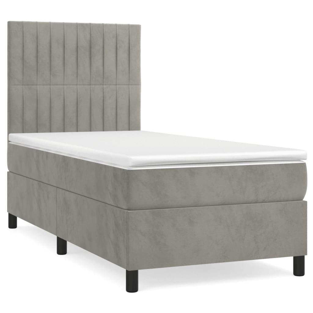 vidaXL Κρεβάτι Boxspring με Στρώμα Ανοιχτό Γκρι 80x200 εκ. Βελούδινο