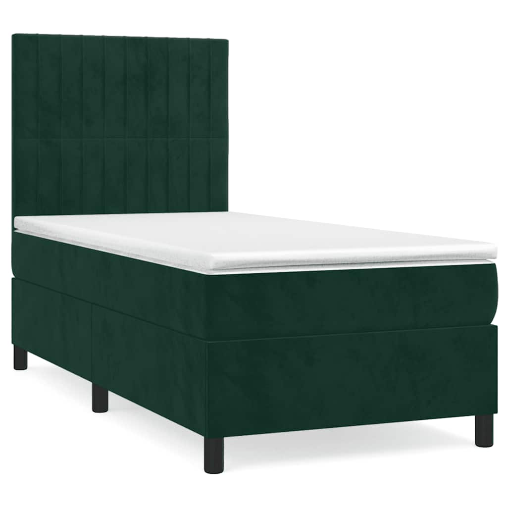 vidaXL Κρεβάτι Boxspring με Στρώμα Σκούρο Πράσινο 80x200 εκ. Βελούδινο
