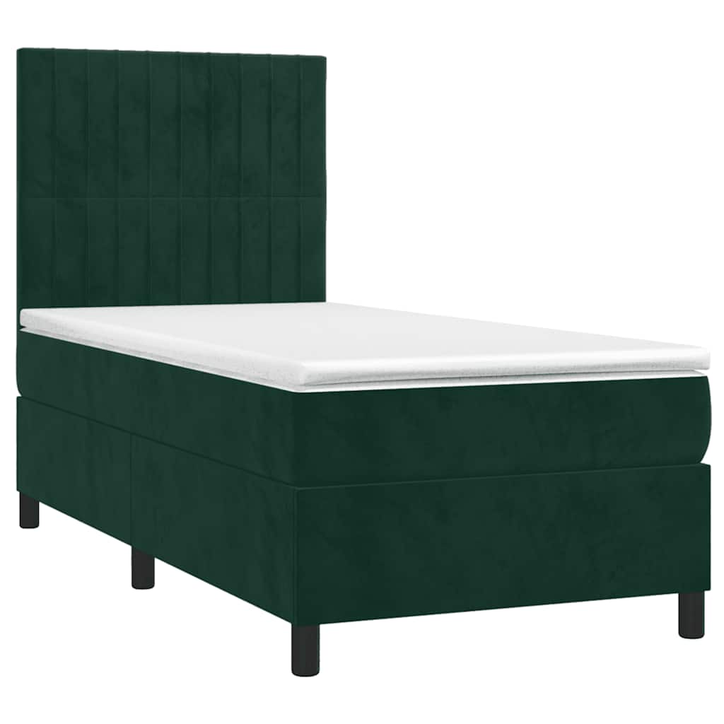 vidaXL Κρεβάτι Boxspring με Στρώμα Σκούρο Πράσινο 80x200 εκ. Βελούδινο