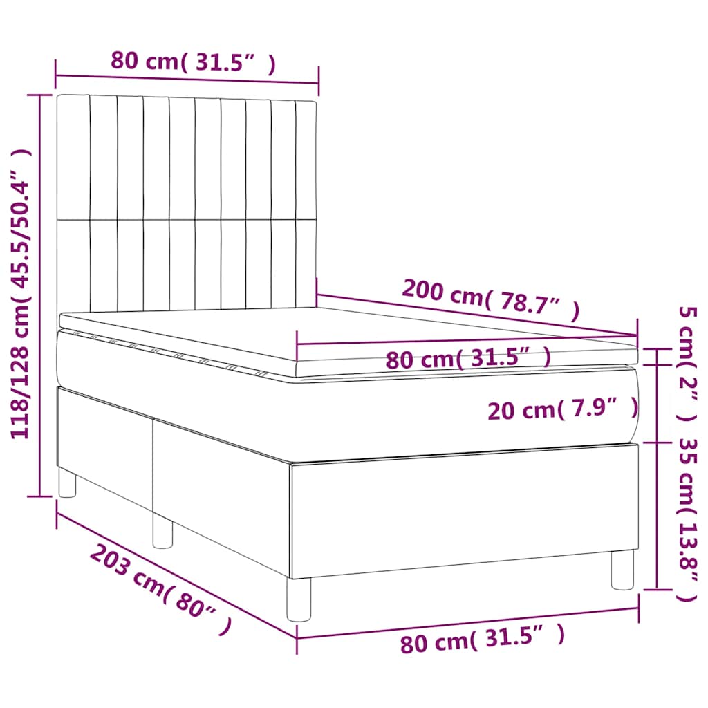 vidaXL Κρεβάτι Boxspring με Στρώμα Σκούρο Πράσινο 80x200 εκ. Βελούδινο
