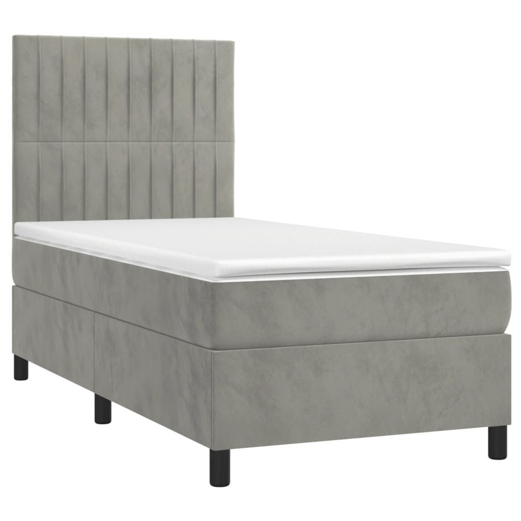 vidaXL Κρεβάτι Boxspring με Στρώμα Ανοιχτό Γκρι 90x190 εκ. Βελούδινο