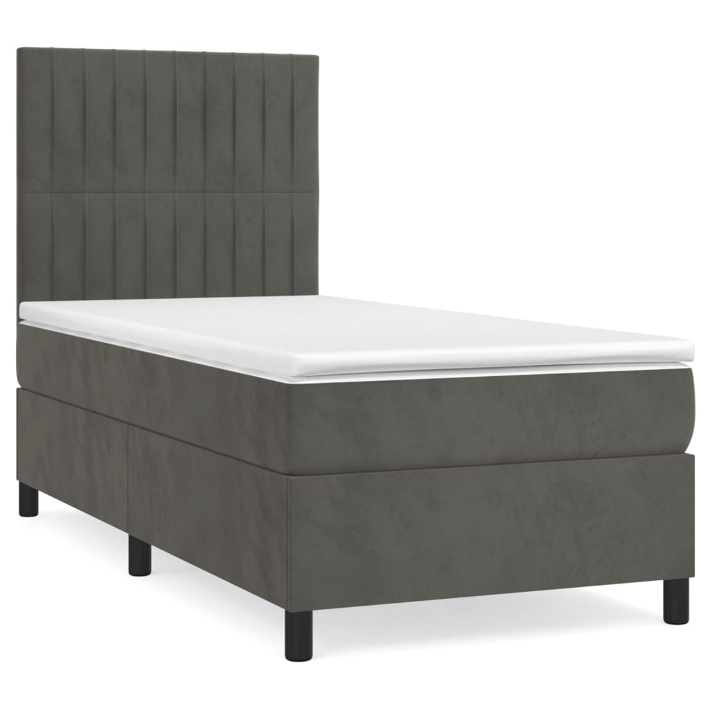 vidaXL Κρεβάτι Boxspring με Στρώμα Σκούρο Γκρι 90x190 εκ. Βελούδινο